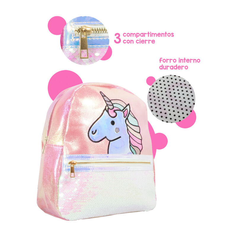 Mochila Para Ni&ntilde;a Infantil Unicornio Rosa Brill... image number null