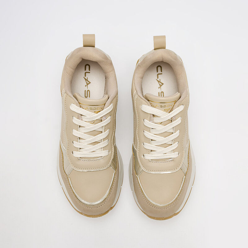 Clasben Tenis urbano para mujer beige dorado image number null