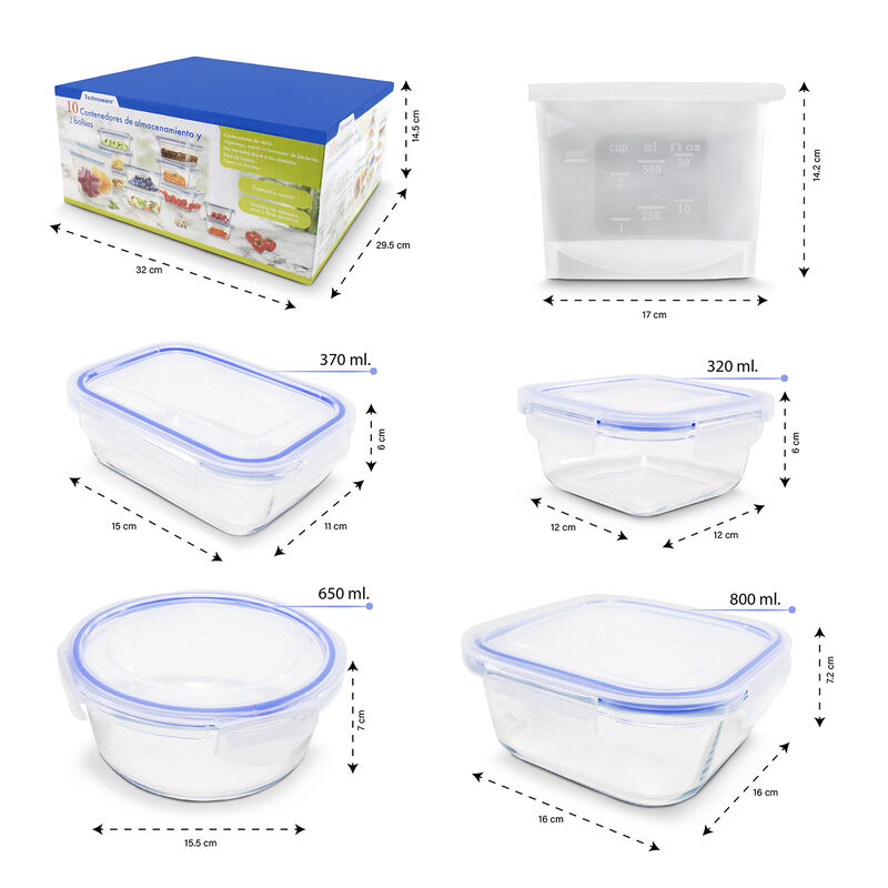 Set de 10 Contenedores de Vidrio Herm&eacute;ticos y 2... image number null