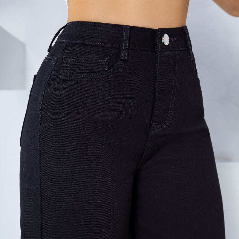 Jeans Mujer Corte Recto Negro Con Detalles Bril... image number null