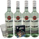 4 Botellas Ron Bacardí Blanco 750 ml + Copa Tequilera + Baraja