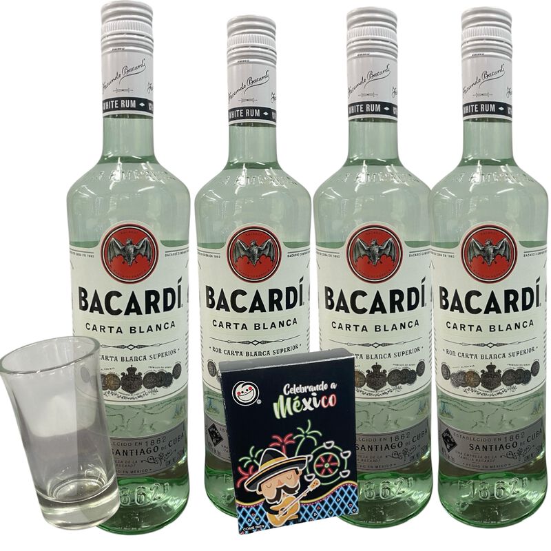 4 Botellas Ron Bacard&iacute; Blanco 700 ml + Copa Teq... image number null