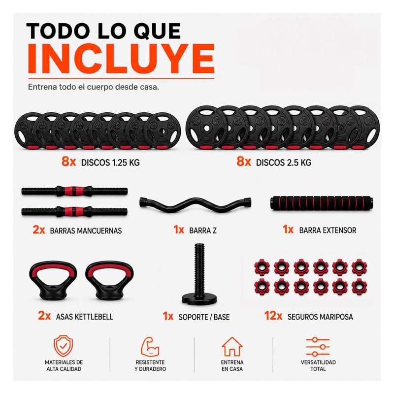 Kit Set Mancuerna 5 en 1 Ajustable 30 Kg Pesa B... image number null