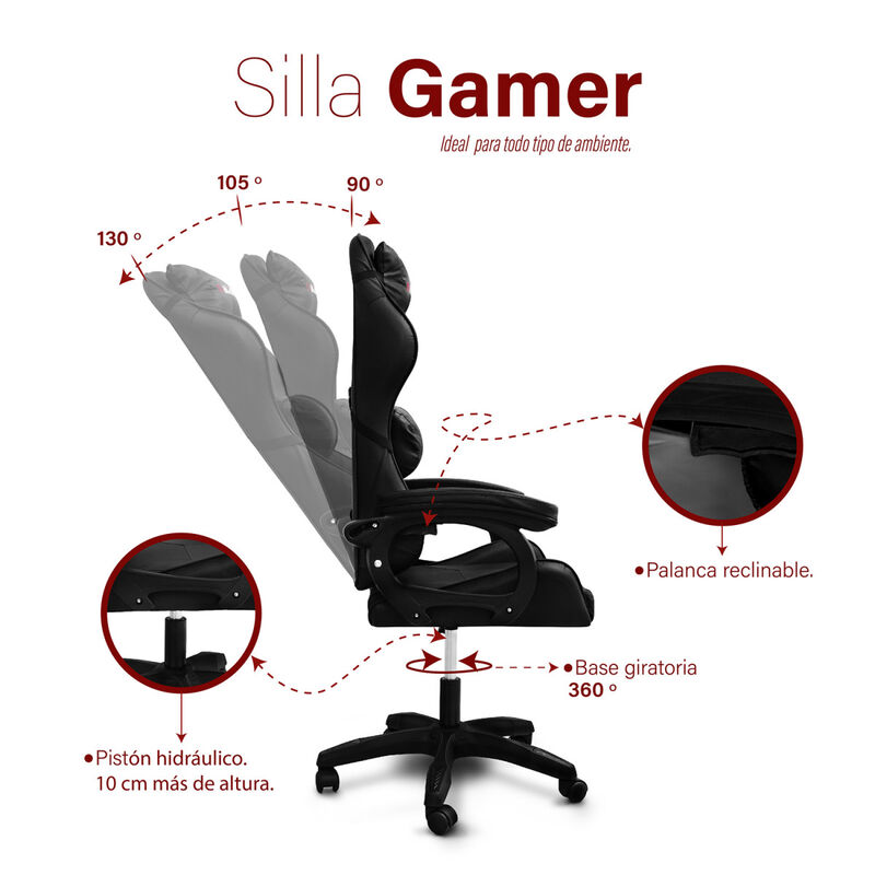 Silla Gamer  Negro con Altura Ajustable image number null