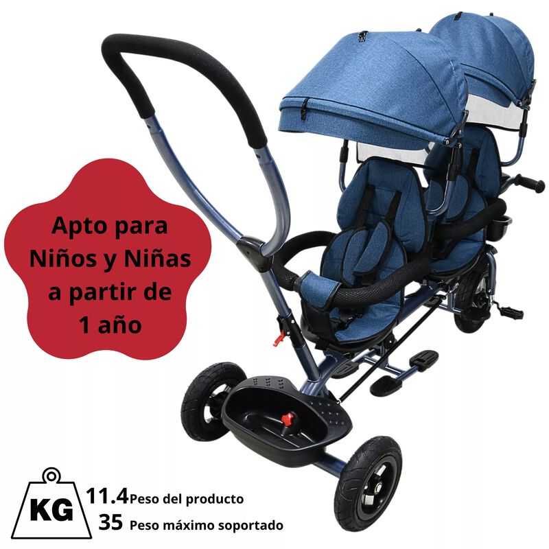 Triciclo Doble Ni&ntilde;os Asiento Giratorio Gemelar ... image number null