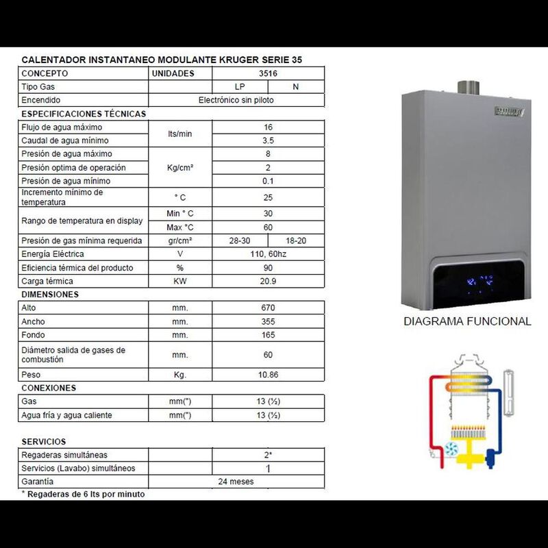 Calentador Boiler Instant&aacute;neo Modulante 16 Lts ... image number null