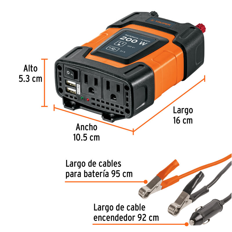 Inversor de Corriente 200 W Truper image number null