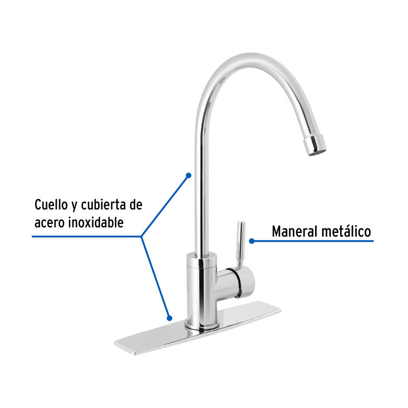 Monomando para Fregadero Cuello Alto Cromo Fose... image number null