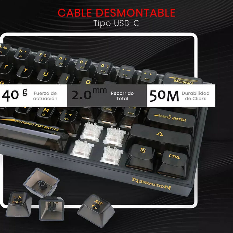 Teclado Gamer Mecánico Transparente Oscuro con ... image number null