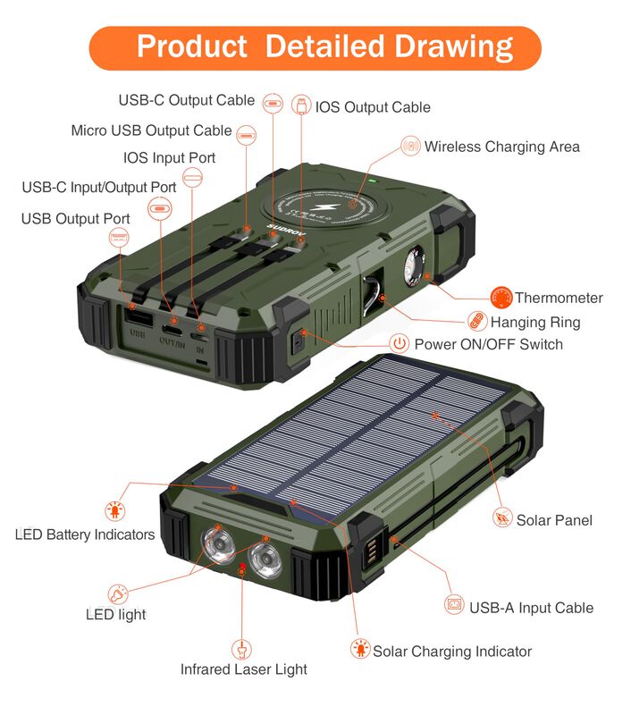 Cargador Inal&aacute;mbrico Solar Power Bank Sudrov W3... image number null