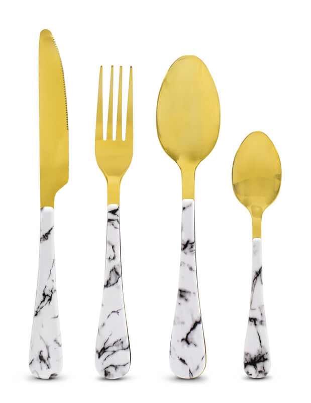 Juego de Cubiertos Marmol Dorados image number null