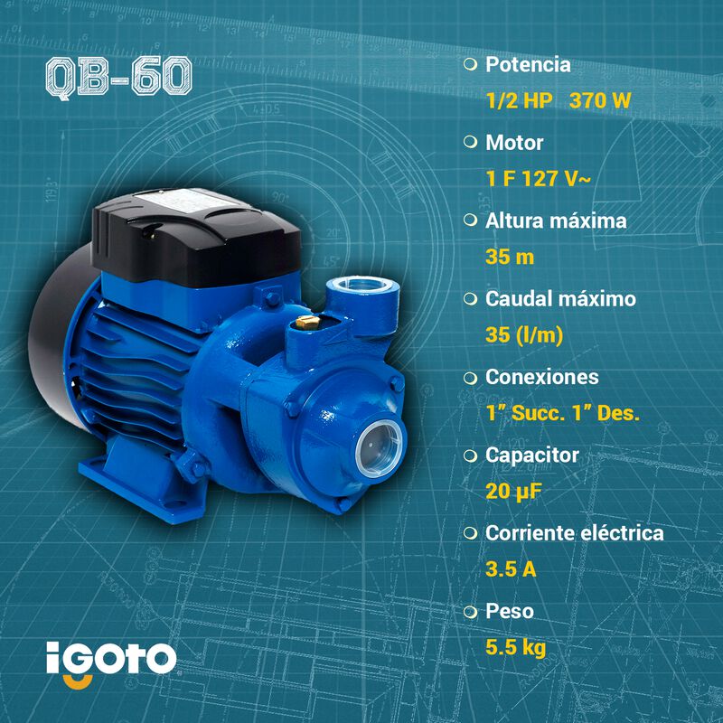 Bomba Perif&eacute;rica 1/2 Hp 127 V, 370w Igoto Qb-60 image number null