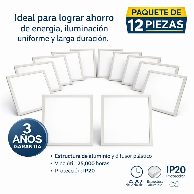 Paquete De 12 Paneles  Led Empotrable  40 W 60x... image number null