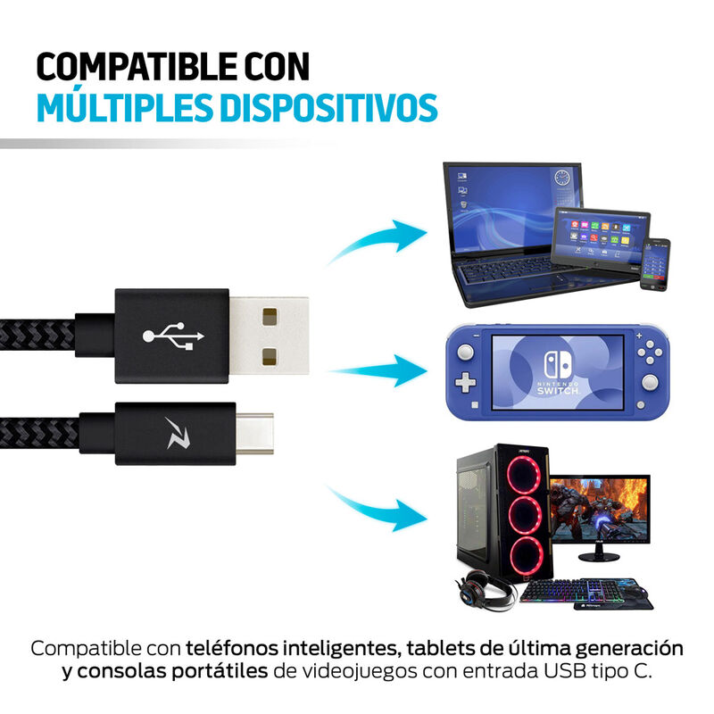 Cable USB C Extra Largo de Nylon Ultra Resisten... image number null