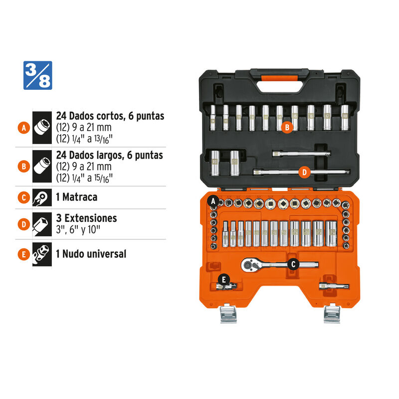 Juego de 53 Herramientas Cuadro 3/8' Mm para Me... image number null