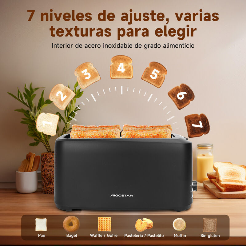 Aigostar Tostadora De Pan 4 Rebanadas 1400w, Ne... image number null