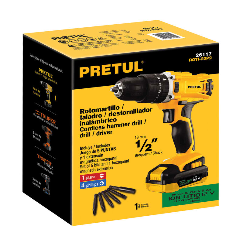 Rotomartillo Inal&aacute;mbrico 1/2' 20 V Pretul image number null