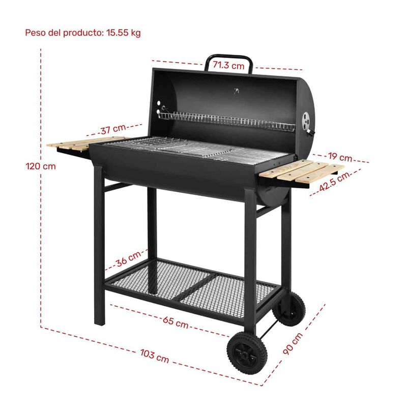 Asador Carbon Tipo Barril Parrilla 70cm Doble M... image number null