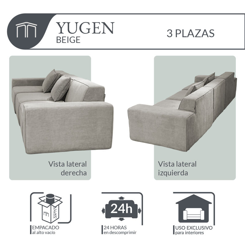 Sof&aacute; Espuma Alta densidad YUGEN Beige 3 plazas ... image number null