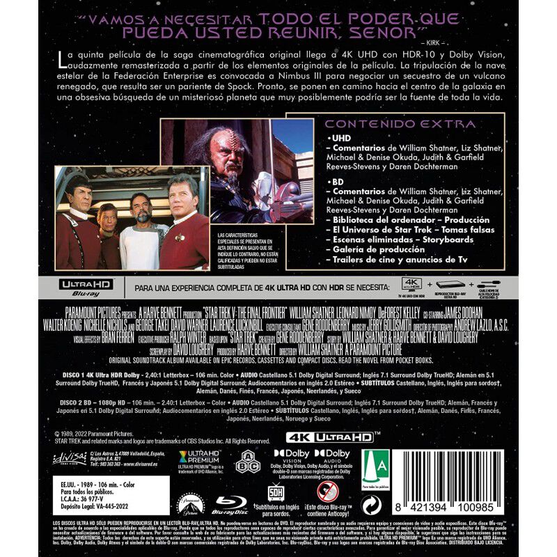 Star Trek V: La &Uacute;ltima Frontera (4K UHD + Blu-r... image number null