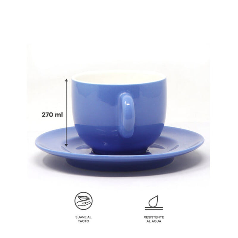 Set De 4 Tazas Con Plato Cer&aacute;mica Ideen Azul 27... image number null