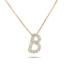 Dije Letra B De Oro Amarillo 14k Con Cadena Con 15pts De Diamante