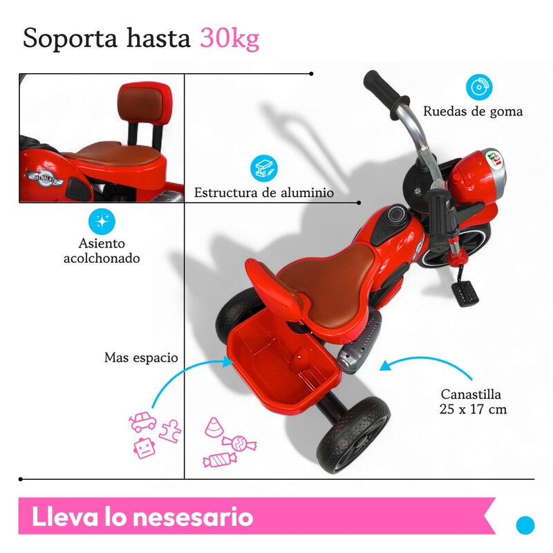 Triciclo Infantil C&oacute;modo C/ Luces y Sonido TEK-... image number null