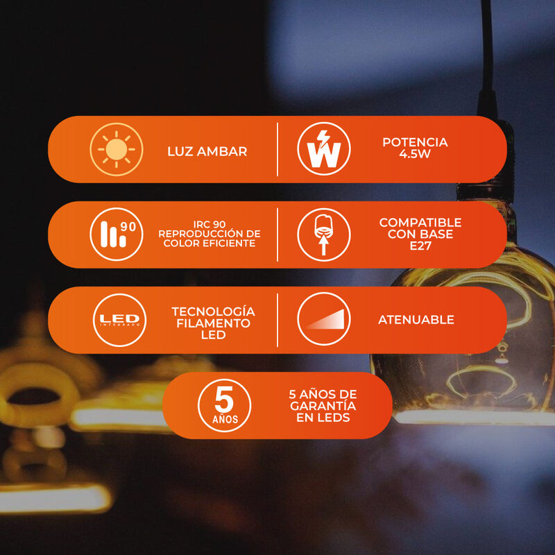 Foco Cil&iacute;ndrico LED Filamento 4.5 W IRC 90, Luz... image number null