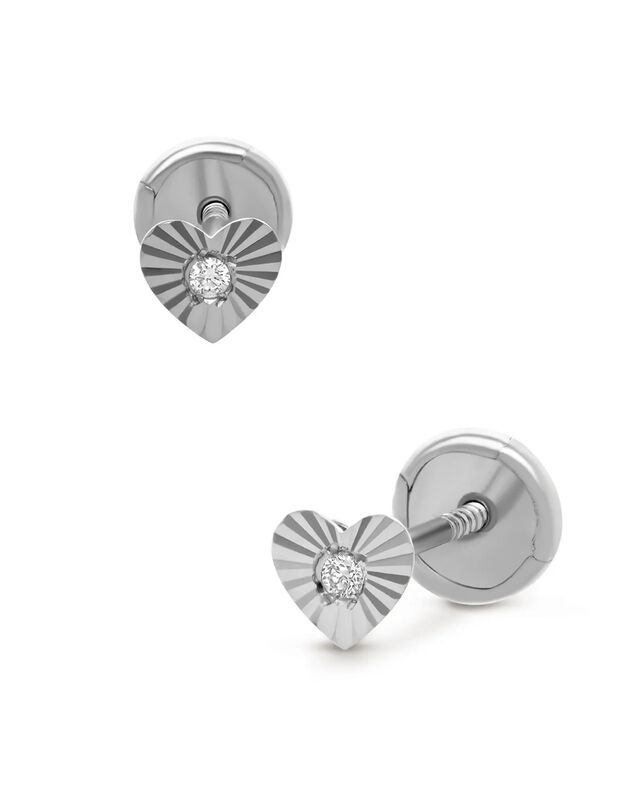 Broqueles De Corazon En Oro Blanco 14k Con 1pt ... image number null
