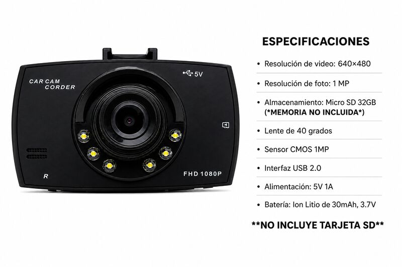 C&aacute;mara Dvr Grabador Auto Con Pantalla Nocturna image number null