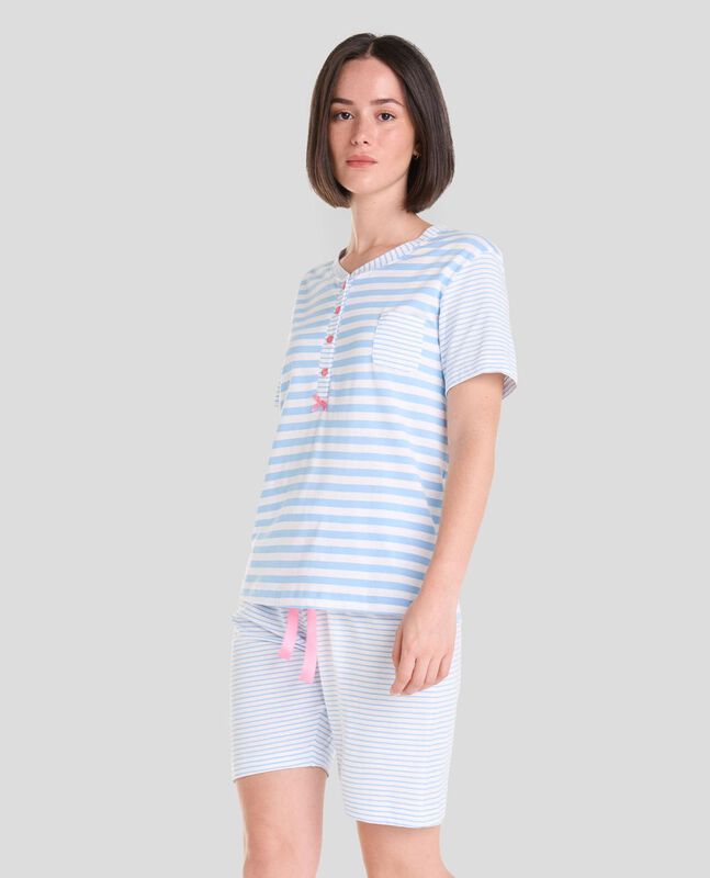Pijama de Rayas de Manga Corta Celeste image number null