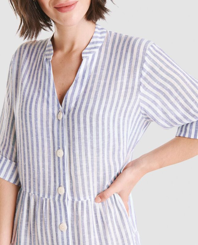 Vestido Largo de Rayas con Botones Azul image number null