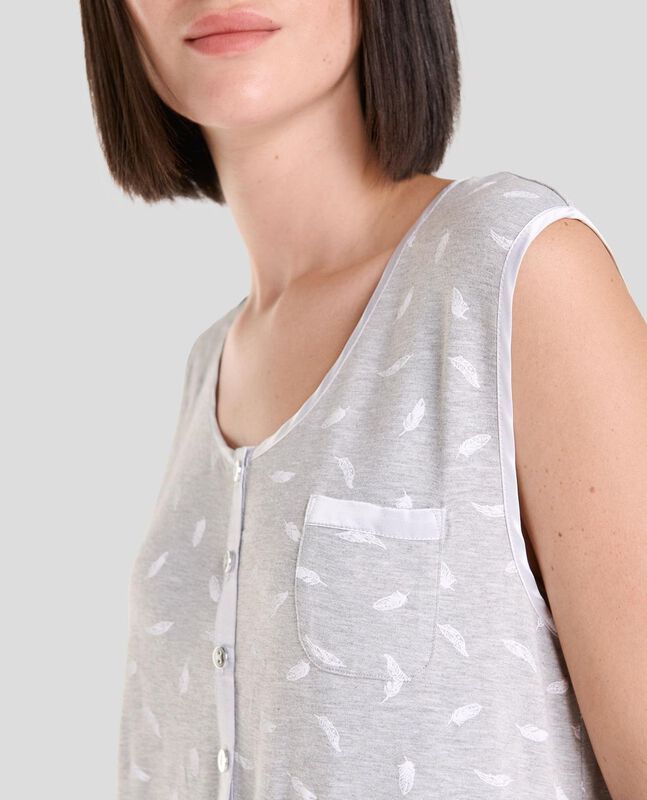 Camis&oacute;n Sin Mangas con Estampado de Plumas Gris image number null