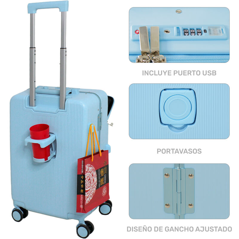 Maleta Cabina Porta Vasos 4 Ruedas Equipaje Dob... image number null