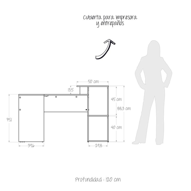Escritorio en L Mikasa para Esquina, Repisas y ... image number null