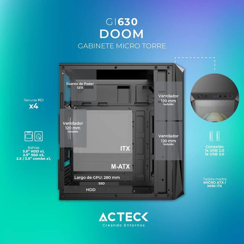 Gabinete Acteck Doom Gi630 Ventana Micro-Tower ... image number null