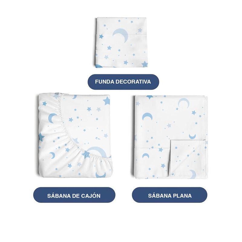 Juego S&aacute;banas Cuna Beb&eacute; 3 Pzs Polo One Luna Azu... image number null