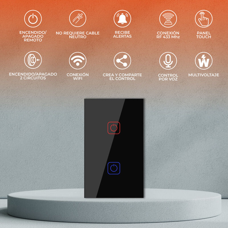 Apagador Inteligente Wi-Fi, 2 Botones T&aacute;ctiles,... image number null