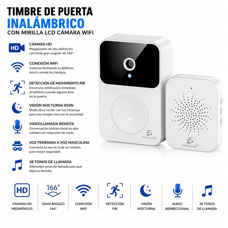 Timbre De Puerta Con C&aacute;mara Wifi Y Pantalla Lcd... image number null