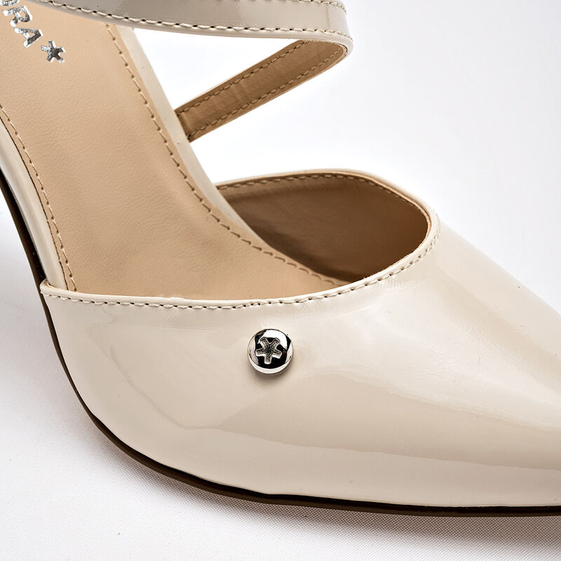 Moramora zapatilla para mujer beige charol cod ... image number null