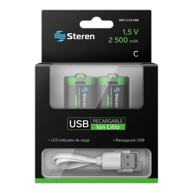 2 bater&iacute;as recargables USB Li-ion tipo C, de 37... image number null