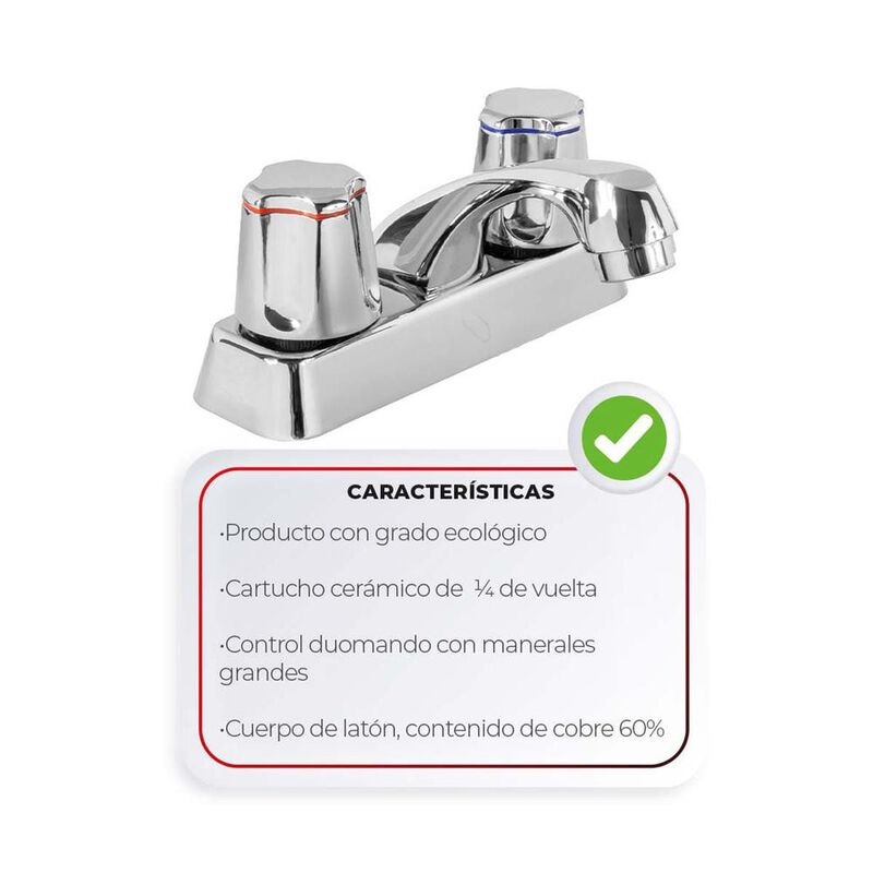 Llave Mezcladora Met&aacute;lica para Lavabo IUSA, 4&rdquo; image number null