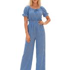 Jumpsuit Ves-1046 Azul De Manga Corta Y Pierna Amplia