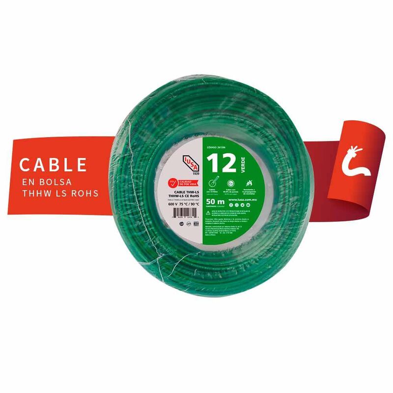 Cable Thhw-ls Rohs Calibre 12 Awg Verde 50m image number null
