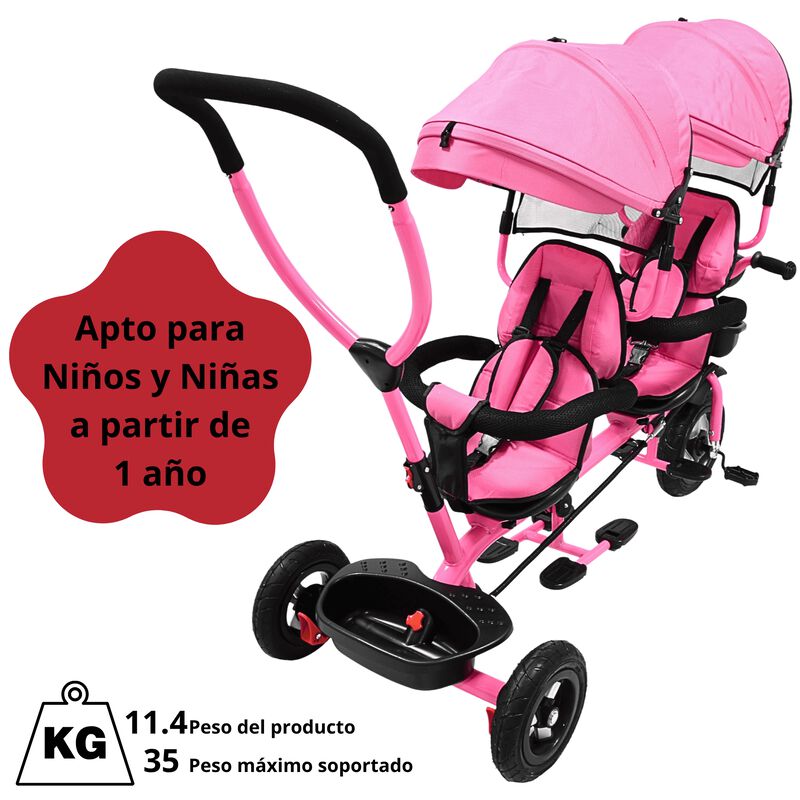 Triciclo Doble para Ni&ntilde;os Asiento Giratorio Gem... image number null