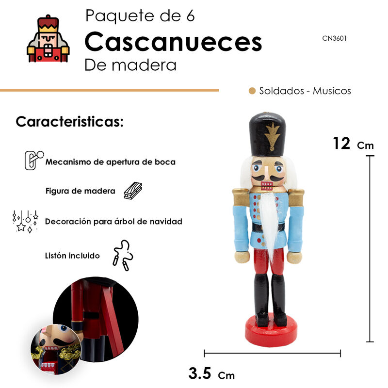 Set 6 Cascanueces D Madera 12cm Diferentes Colo... image number null