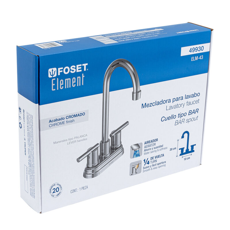 Mezcladora Cromo 4' para Lavabo Cuello Tipo Bar... image number null