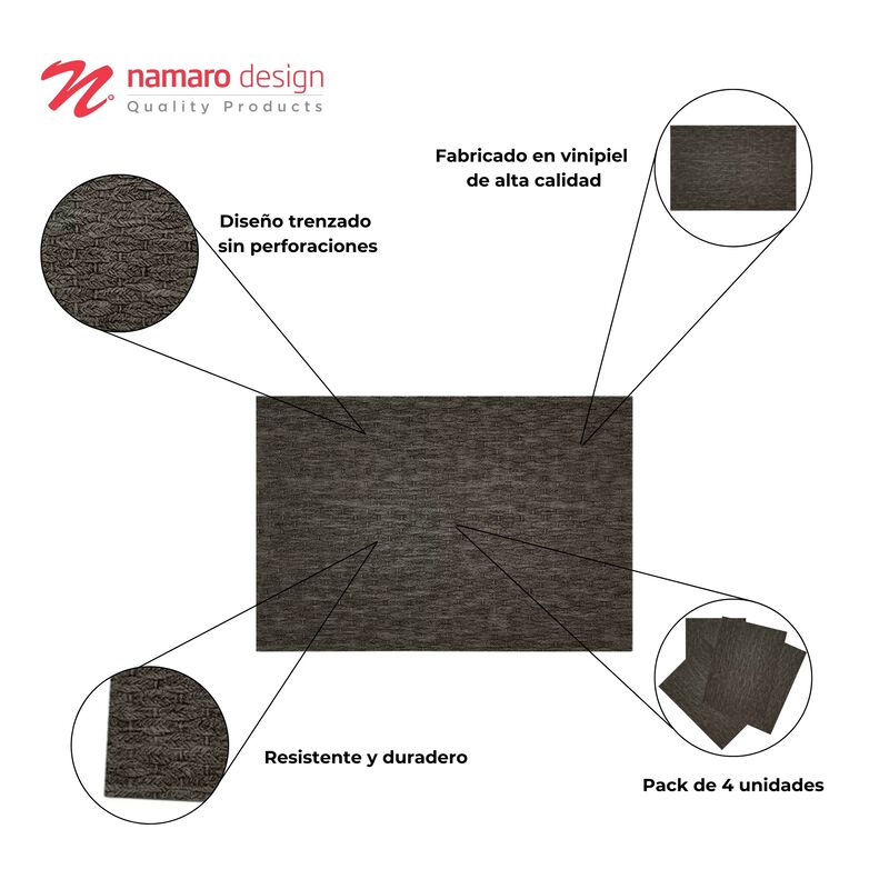 Mantel Individual 4 Piezas Trenzado Gris Claro ... image number null