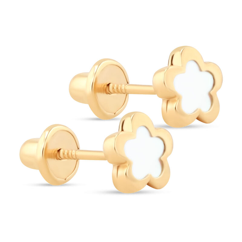 Broqueles De Flor De Oro Amarillo 14k Con Nacar image number null