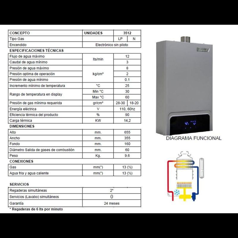 Calentador Boiler Instant&aacute;neo Modulante 12 Lts ... image number null